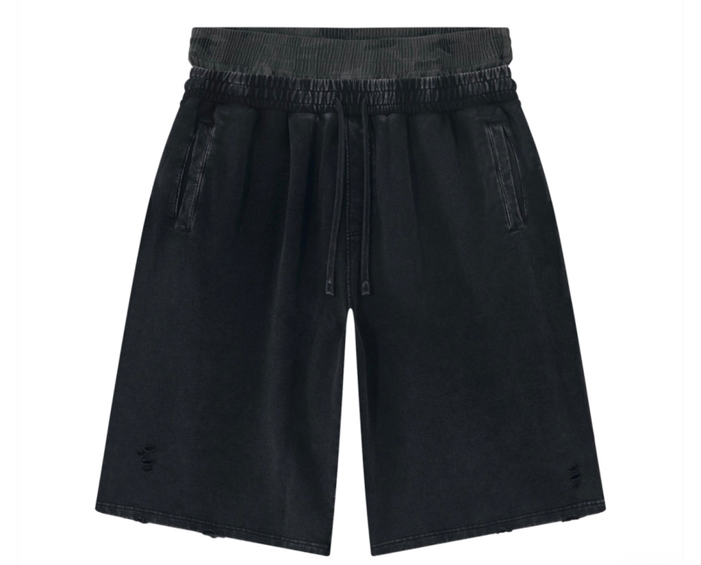 Sagged fabric shorts with built in boxer shorts