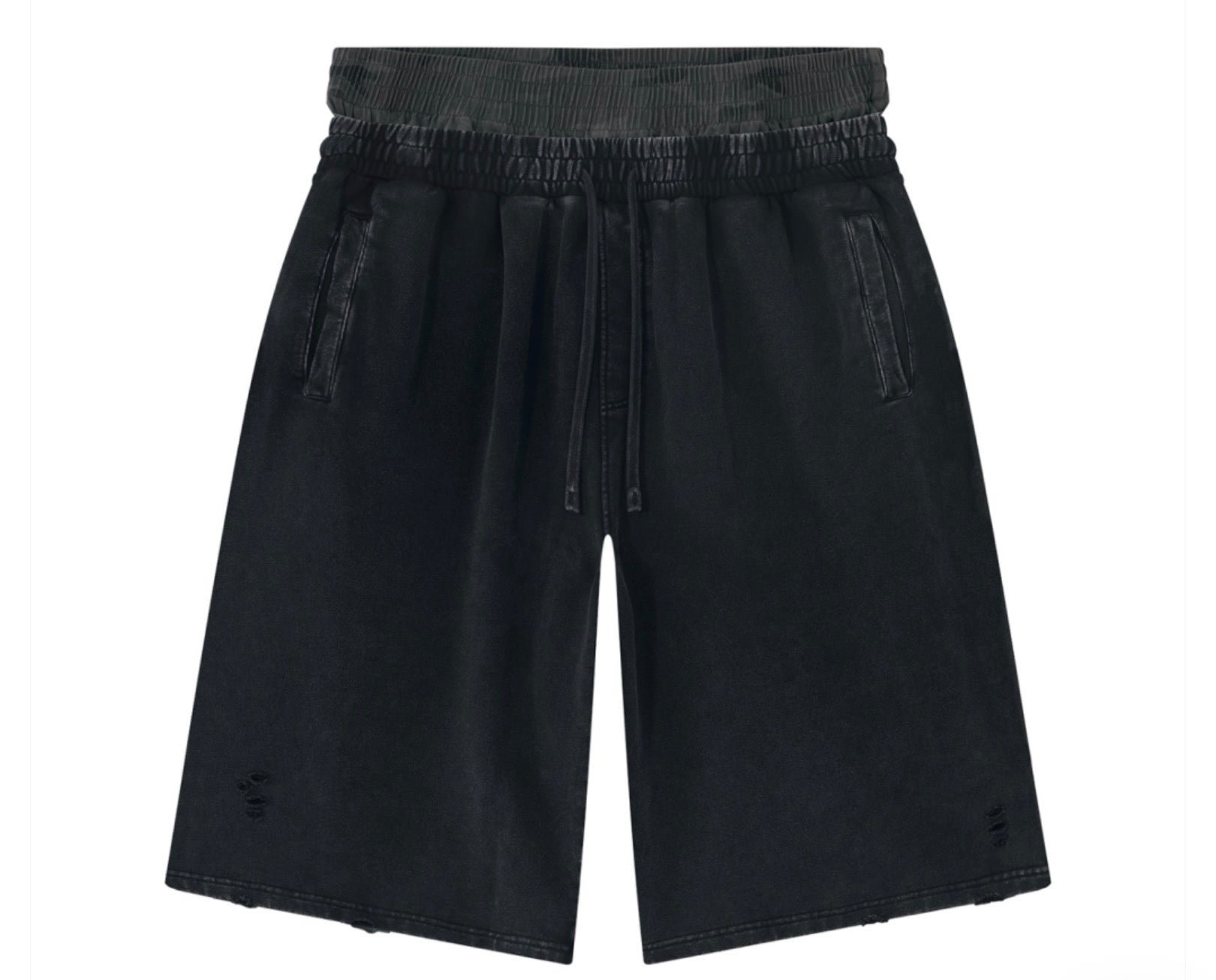 Sagged fabric shorts with built in boxer shorts